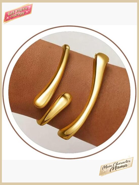 Jewelry - Chunky Twist Cuff Bangle Bracelet Set Modern Elegant Adjustable Gold Plated